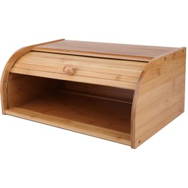 Lawei Bamboo Bread Box, Large Natural Roll Top Wood Bread Box, Countertop Bread Storage Bin, Bread Boxes Holder for Kitchen Food Storage, No Assembly Required