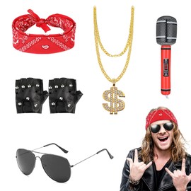 Nadiaen Rock Star Fancy Dress Kids 5 Pcs Rockstar Fancy Dress Kids, Kids Rockstar Costume, Dress Kids Rock Star Costume Boys and Girls, Punk Gothic Rocker Costume Set, Rockstar Fancy Dress