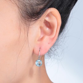 CiNily Leverback Dangle Earrings Created Light Blue Crystal Drop Earrings White Gold Plated Summer Jewelry for Women 8 mm