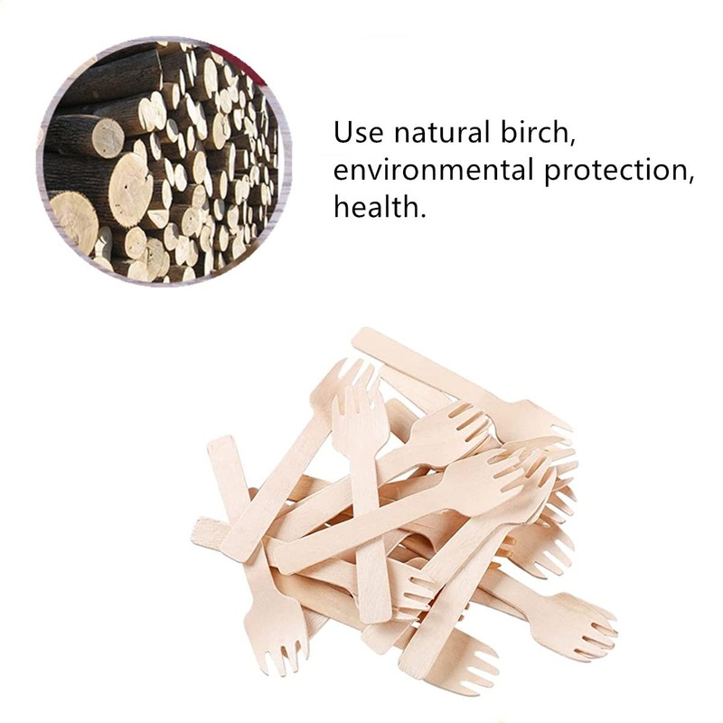 Mini Wooden Spork, 100PCS Bamboo Forks, Disposable Wooden Forks for