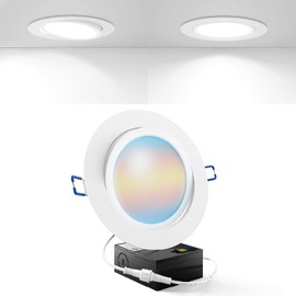 Sunco Adjustable Recessed Lighting LED, Gimbal Lights 6 Inch Directional Eyeball Canless, Selectable CCT 2700K/3000K/4000K/5000K/6000K, Dimmable, 12W, with Junction Box ETL