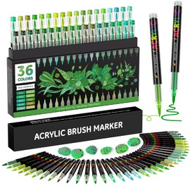Sanyetral 36 Green Tones Colors Acrylic Paint Markers, Soft Brush Tip Paint Pens, Acrylic Pens for Wood, Stone, Canvas, Glass, Fabric, Egg & DIY Crafts Art Supplies (Green)