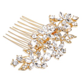 Bridal Hair Comb, Bling Rhinestone Wedding Hair Comb Glitter Crystal Flower Hair Pieces Decorative Hair Side Comb Bridal Hair Accessories for Women Girls Bridesmaids (Gold)