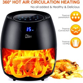 Air Fryer 6.9QT/6.5L, Uten 1700W High-power 8 in 1 Deep Frying Mode, Rapid Heating up, Non-Stick Oven, Oilless Cooking, Fast Heat up/Time Control, LED Digital Touchscreen, Black