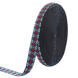 BENECREAT 10 Yards Red Rhombus Embroidery Polyester Ribbons, 1/2 inch Wide Ethnic Vintage Craft Sewing Lace Trim for Clothing, Bag, Headbands, Pillowcases, Collar