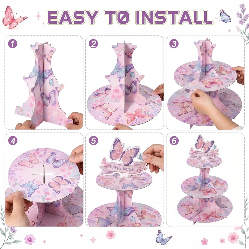 ArtSocket 2pc 3-Tier Butterfly Cupcake Stand Birthday Decoration