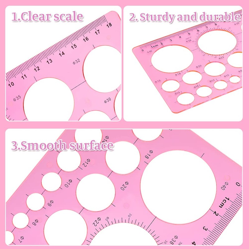 LOKUNN Circle Template for Drawing, Pink Ruler Quilling Tool, Round