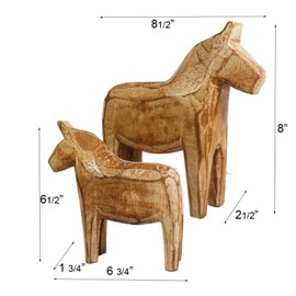 EatingBiting 2pack 8.5" and 6.7" Wood Hand Carved Lucky Sculpture Neutral Painting Swedish Horse Statue Unfinished Wooden Horse Figurine Statue Desk Home Decor