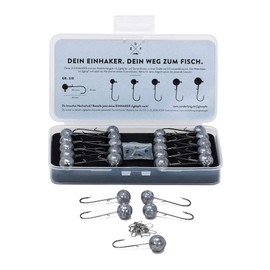 Zanderfang Jig Heads Set Jig Hooks - Fishing Hooks Size 2/0 for Rubber Fish 8 cm to 11 cm - 20 Lead Heads Box Set - 10 Snaps for Fishing - Heavy Jigs 15g 17g 20g 22g 25g