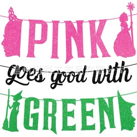 DWUENT Wicked Themed Birthday Banner - Double-Sided Glitter Witch Party Decorations with Pink/Green/Black Letters (70g)