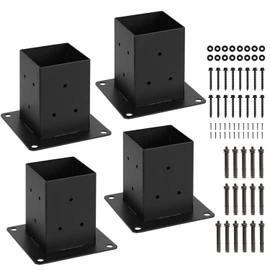 WIMART 4x4 Post Base, Inner Size 3.5"x3.5"Deck Post Base, Deck Post Base for Concrete, for Mailbox Support Wood Fence Post Anchort (Black - Set 2)