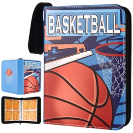 4-Pocket Card Binder with 50 Removable Sleeves-Hold 400 Cards,3-Ring Zipper Sports Cards Book,Best Gifts for Boys and Girls,Basketball Cards Binder