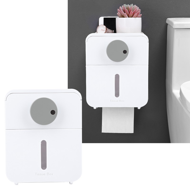 Waterproof WallMounted Toilet Roll Paper Rack Holder with Top Shelf