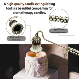 EPedic Candle Snuffer Scented Candle Safely Retro Candle Stopper Candle Extinguisher Metal Wick Snuffer Accessory with Long Handle for Putting Out Candle Flame (Green Leaf-130)