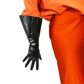 DooWay Women Gauntlet Gloves Shiny Black Wide Sleeve Faux Patent PU Cosplay Costume Gloves