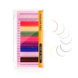 NAGARAKU Colored Eyelash Extensions 8 Colors Rainbow 0.07mm D curl 9mm Purple Blue Pink Brown Individual Lashes Soft Natural Professional Salon Supplies