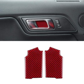 ramuel Compatible with Carbon Fiber Door Handle Trim Cover Accessories for Ford Mustang 2015 2016 2017 2018 2019 2020 （ 2pcs Red）