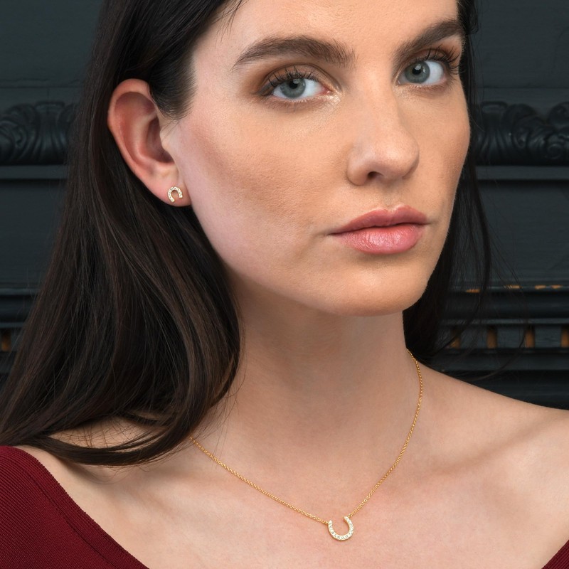Diamond Treats Small Horse Shoe Earrings in Gold Plated 925