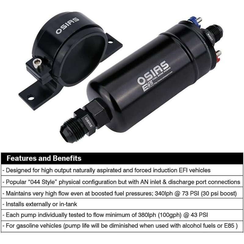 OSIAS External Fuel Pump EFI 380LH 1000HP High Flow 12V
