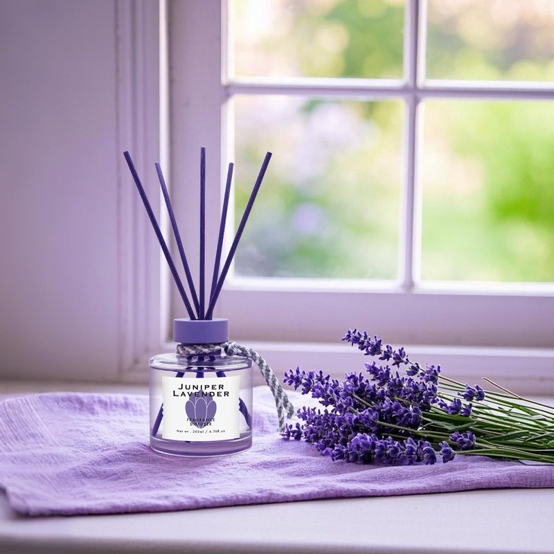 BEHAZEER Juniper Lavender Reed Diffuser, 6.77OZ/200ML Large Capacity Natural Non-Toxic