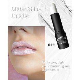 White Diamond Glitter Matte Lipstick, Gothic Shiny Lip Gloss, Sparkling High Pigment Longlasting Waterproof Smudgeproof Non-Stick Lipstick, Shimmer Lip Blam for Stage,Cosplay, Party Makeup-01
