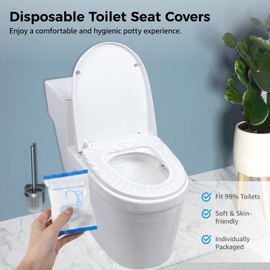 JUSTDOLIFE Disposable Toilet Seat Covers, 50 Pcs Individually Wrapped, Elastic Non-Woven Fabric, Waterproof Toilet Covers, Universal Fit for 90% Toilets, Great for Travel, Hotel, Hospital