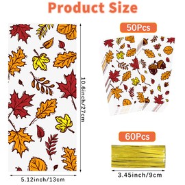 Thanksgiving Treat Bags, Fall Treat Bags, Thanksgiving Candy Bags, Thanksgiving Bags for Goodies, 50 PCS Thanksgiving Cellophane Bags with Ties, Thanksgiving Plastic Bags, Thanksgiving Cello Bags, Thanksgiving Gift Bags for Thanksgiving Day Party Favor S