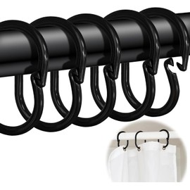 Pack of 50 Rings for Shower Curtain in C Shape, Shower Curtain Rings, for Shower Curtain Rods and Shower Curtain Angle Rods, Black (4.2 cm x 6.3 cm)