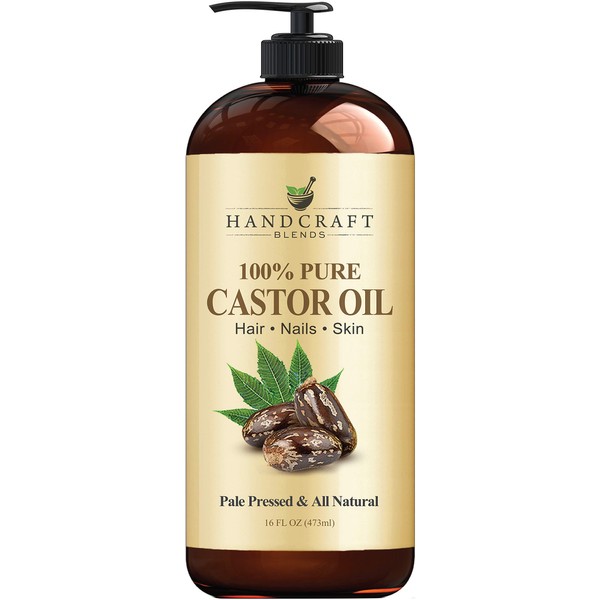 Handcraft Castor Oil 16 fl. oz- 100% Pure and Natural - Premium Quality Moisturizes and Protects Dry Skin For Hair Growth, Eyelashes, Joint and Muscle Pain - Packaging May Vary