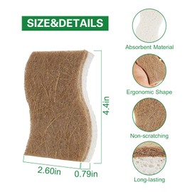 BONUMVITA Natural Kitchen Sponge,12 Pack Kitchen Dish Sponge with Coconut Fiber and Compostable Cellulose, Natural Household Cleaning Sponge for Dishes,Pots,Sinks