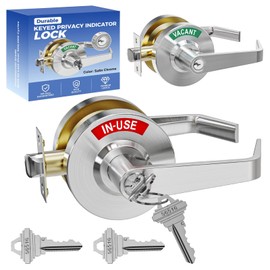 Keyed Commercial Privacy Indicator Door Lock, Heavy Duty Vacant Occupied Bathroom Handle with 90mm Large Rose (Covers Old Holes) - ANSI Grade 2 Restroom Lever for Office, Medical & Gym (Keyed Silver)