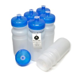 Rolling Sands USA Made 20 Ounce Sports Water Bottles - 6-Pack BPA-Free Blank Sports Bottles for Small Teams, Adults & Kids - Clear Frost Bottle/Blue Lid, No Smell No Taste