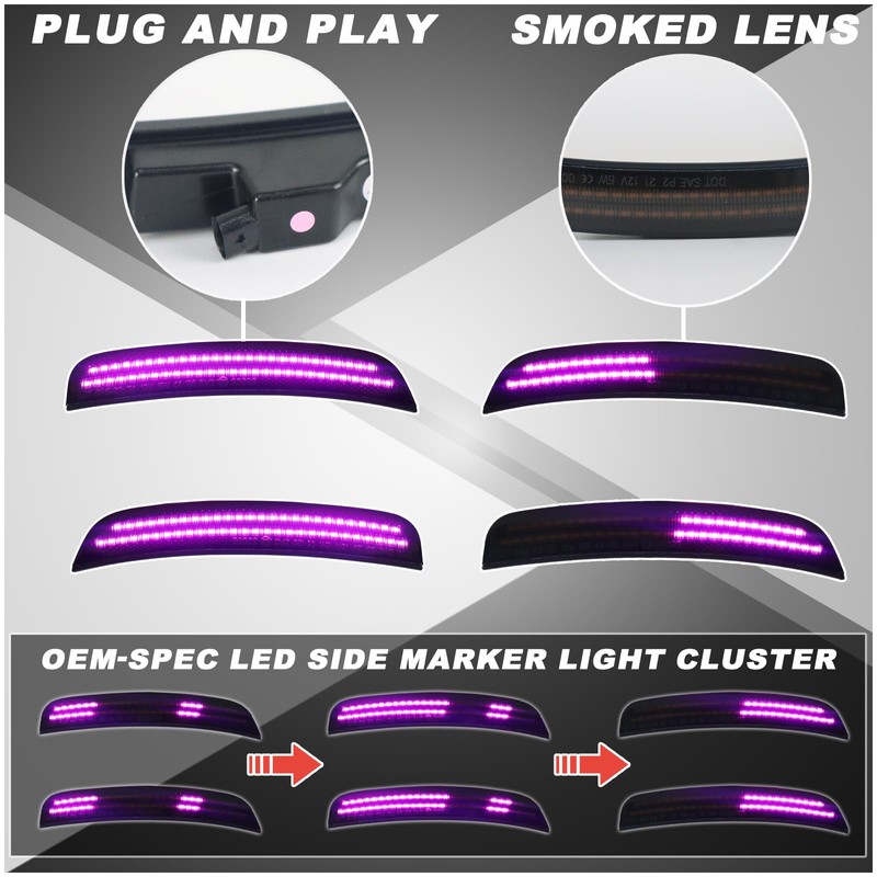 ULTRALTH Dynamic Smoked LED Side Marker Lights for 2015-2024 Chrysler