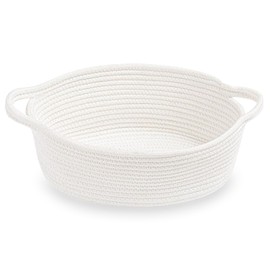 Calkkrer White Braided Cotton Rope Basket with Handle, Empty Gift Basket, Practical Storage Basket for Baby Toys, Decorative Organiser for Nursery