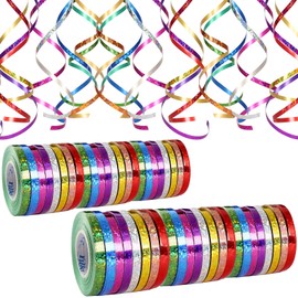 wenweo 480 Metre Long Streamers, 48 Sparkling Streamer Birthday in 8 Colours, Perfect for Birthday Decoration, New Year's Eve Decoration, Wedding Decoration, Gift Ribbon and Various Celebrations