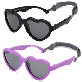 Hycredi Baby Heart Shaped Sunglasses - with Strap Adjustable Polarized Shades for Newborn Infant Age 0-24 Months -(Black/Grey + Purple/Grey