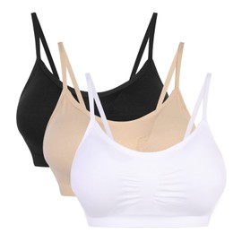 Vertvie Womens Strech Duenn Ohne Buegel Push up Yoga Sports BH Bra Top Set Fuer Fitnesstraining Polsterung 3St(Größe S/Etiketten M, Weiß+Hautfarbe+schwarz)