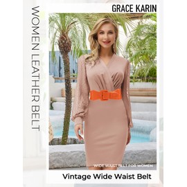GRACE KARIN Women's Orange Wide Stretch Belt - Elastic Thick Patent Leather Dress Waist Belt
