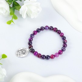 LIUANAN St. Joseph Amethyst Bracelet for Women Patron Saint of Families and Workers Catholic Protection Jewelry for Guidance, Strength & Faith Meaningful Gift for Daughter, Mom & Grandma with Natural