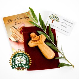 Certified Holy Land Olive Wood Caring/Holding Cross (10, Extra Large)