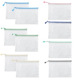 MORAINJAY Pack of 10 A4 Document Bags with Zip, Waterproof Mesh Zip Pockets, A4 Transparent Sleeves for Office, School, Travel, Storage of Documents