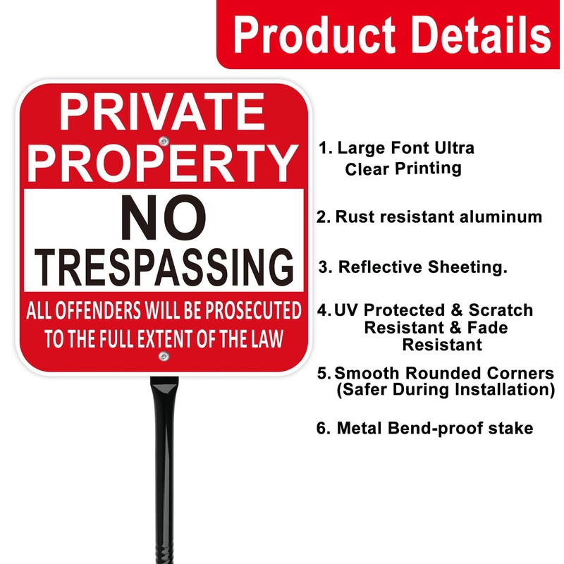 Private Property No Trespassing Sign with 54 Inch Black Metal