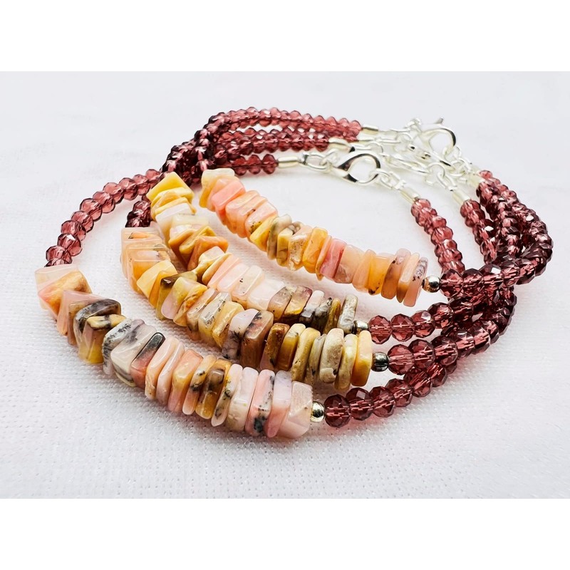 LKBEADS Unisex Pink Garnet Quartz & Peach Moonstone Rondelle &