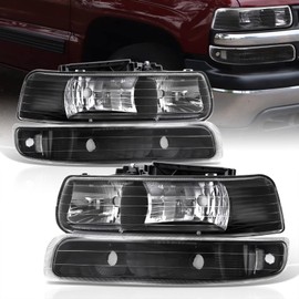 AJP Distributors Black Housing Clear Reflector Headlights Bumper Lights Driving Lamps Assembly Set Compatible/Replacement For Silverado Suburban 1500 2500 Tahoe 1999 2000 2001 2002 2003 2004 2005 2006