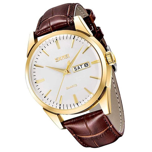 SKMEI Men's Watch, Business, Wristwatch, Men's, Waterproof, Black, Leather, Strap,