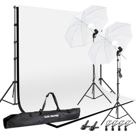 SLOW DOLPHIN 10 x 8.5 ft Photography Photo Video Studio Background Stand Support Kit with Muslin Backdrop (White Black), 5500K 85W LED Blub, Umbrella Lighting Kit for Studio, Portrait, Video Shooting