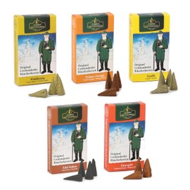 Crottendorfer Incense Cones Set for Sweet Lovers - Set of 5 with Fruity Fragrances - 5 x 24 Natural Incense Cones - Cocoa, Vanilla, Cinnamon Apple, Forest Honey and Winter Orange - Craft from Germany