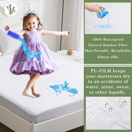 Beedsooth Mattress Protector Waterproof Bamboo Mattress Cover Breathable Anti Allergy Fitted Sheet UK King 150x200cm 12'' Deep