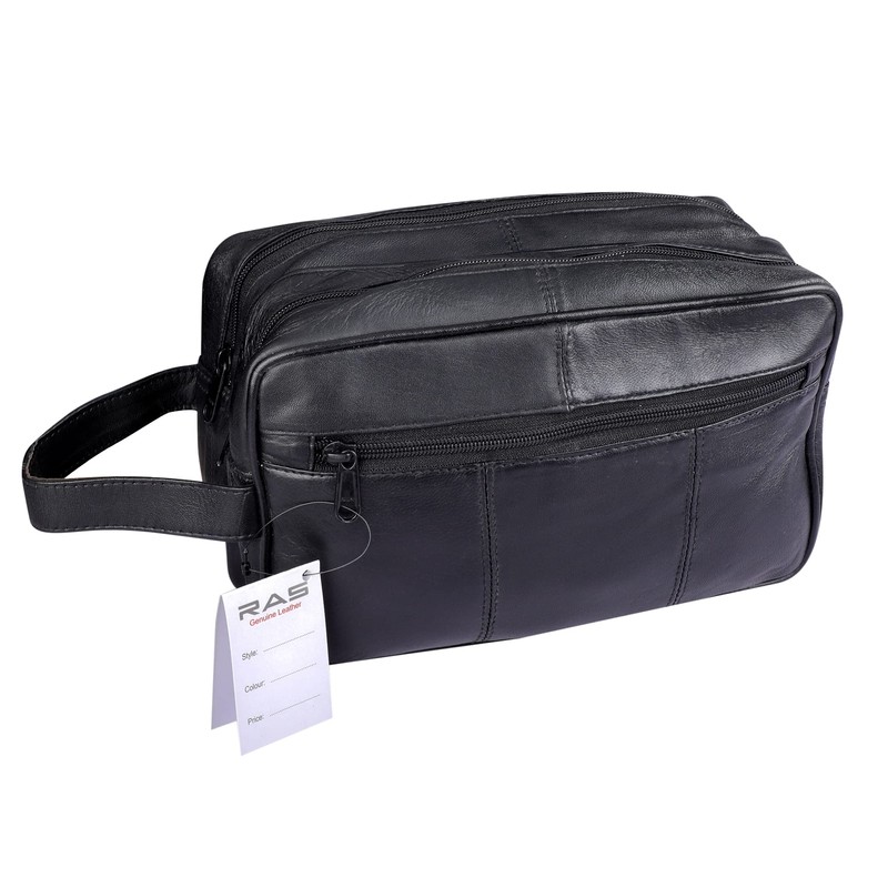 RAS Wallets Mens Large Genuine Leather Travel Overnight Wash Gym