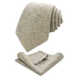 JEMYGINS Cashmere Wool Tie and Pocket Square Tie Clip Sets for Men, beige